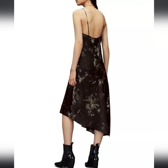 NWT All Saints Alexia Titania Silk Asymmetrical Sill Blend Dress Sz 8 - Picture 2 of 14